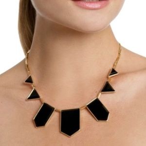 House of Harlow 1960 Station Necklace, Black leather and Gold. 18"